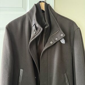 Cole Haan Dark Brown Relaxed Wool Dress Coat with inner Wool Sweater Dickie